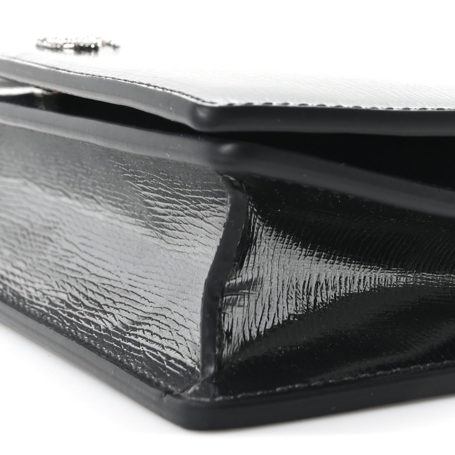 Textured Patent Bi-color GG Marmont Wallet on Chain  Silver Blue