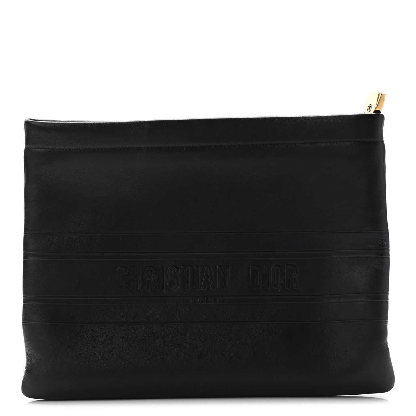 Calfskin Medium Diordouble Zip Pouch Black