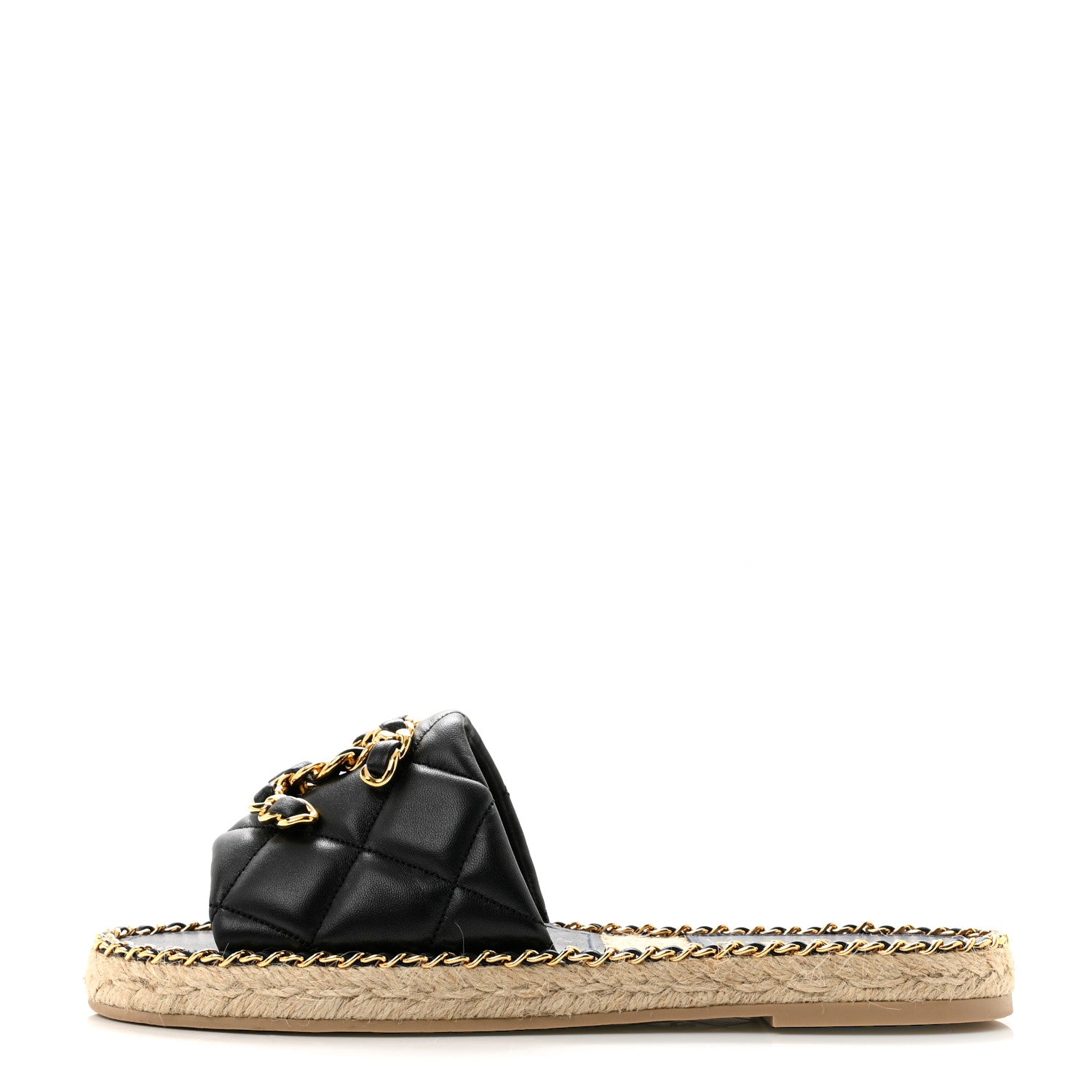 Chanel Lambskin Quilted CC Chain Espadrille Mules 38 Black Navy 1 of 10