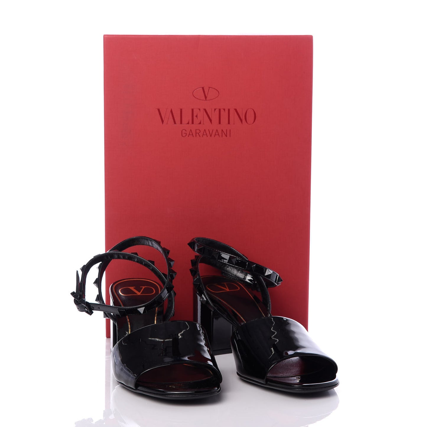 Patent Rockstud Block Ankle Strap 60mm Sandals 37.5 Black