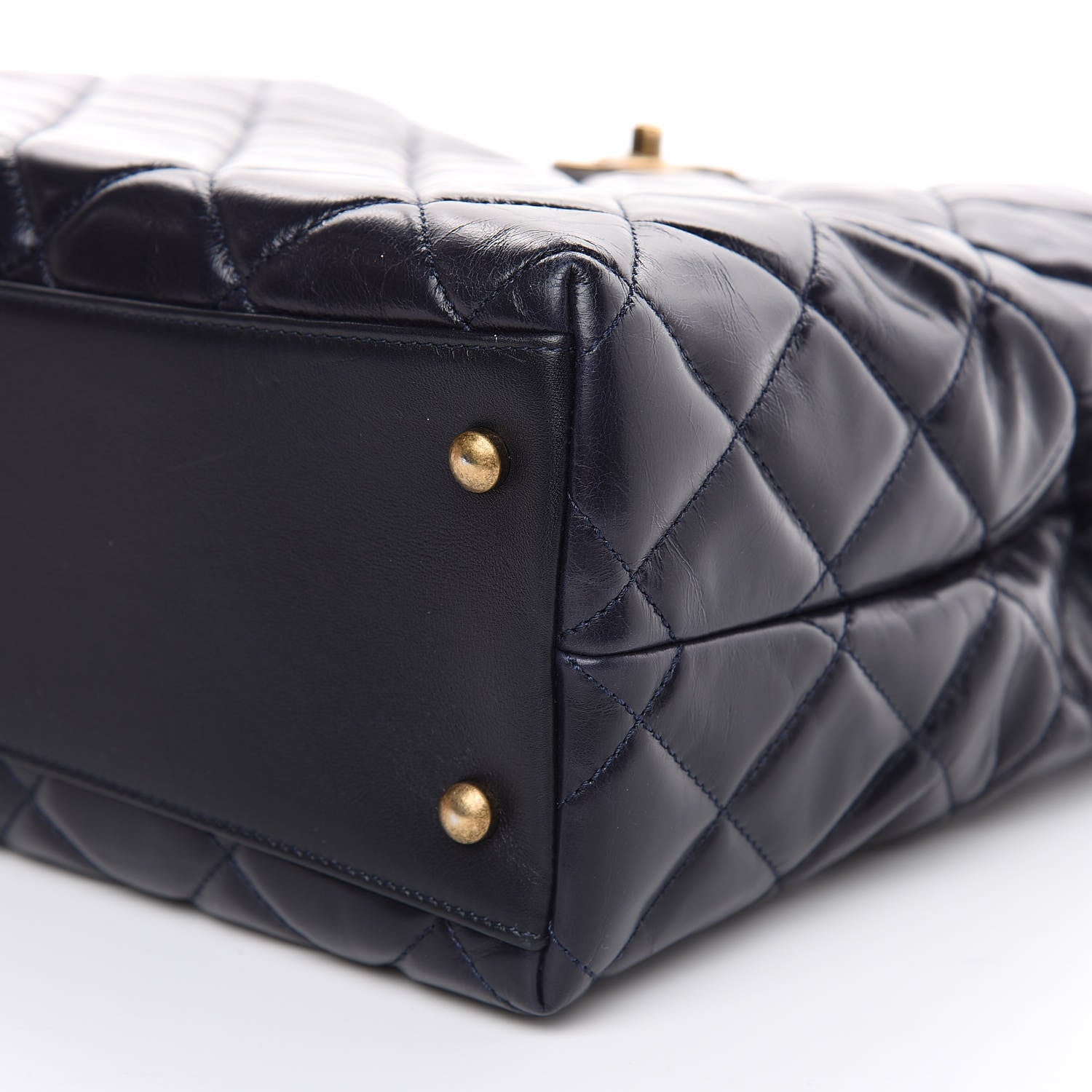 Chanel Calfskin Quilted Large Gold Bar Top Handle Tote Dark Navy Blue 6 of 15