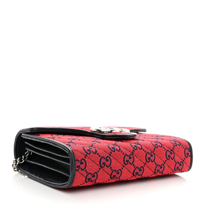 Gucci Monogram Multicolor Matelasse Diagonal GG Marmont Chain Wallet Red Blue 4 of 8
