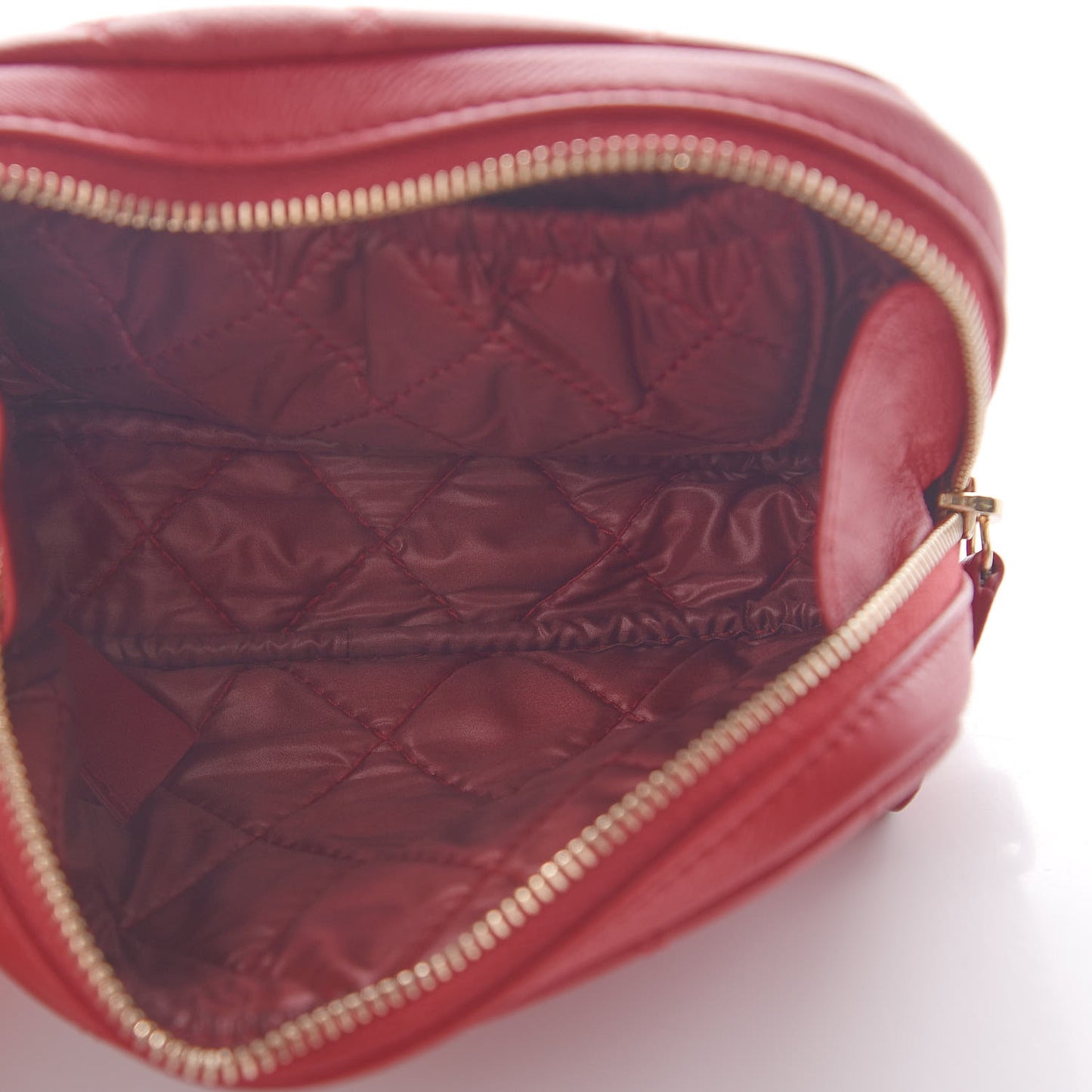 Caviar Quilted Small Curvy Pouch Cosmetic Case Dark Red