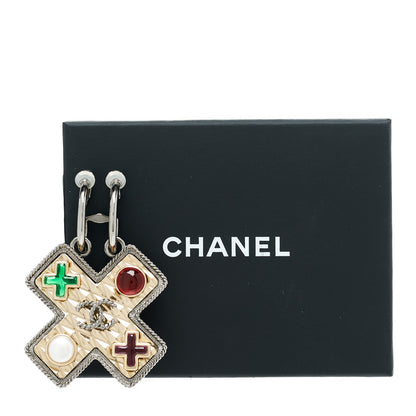 Chanel Crystal Baguette Pearl Cross Drop Clip On Earring Grey Black Silver 5 of 5