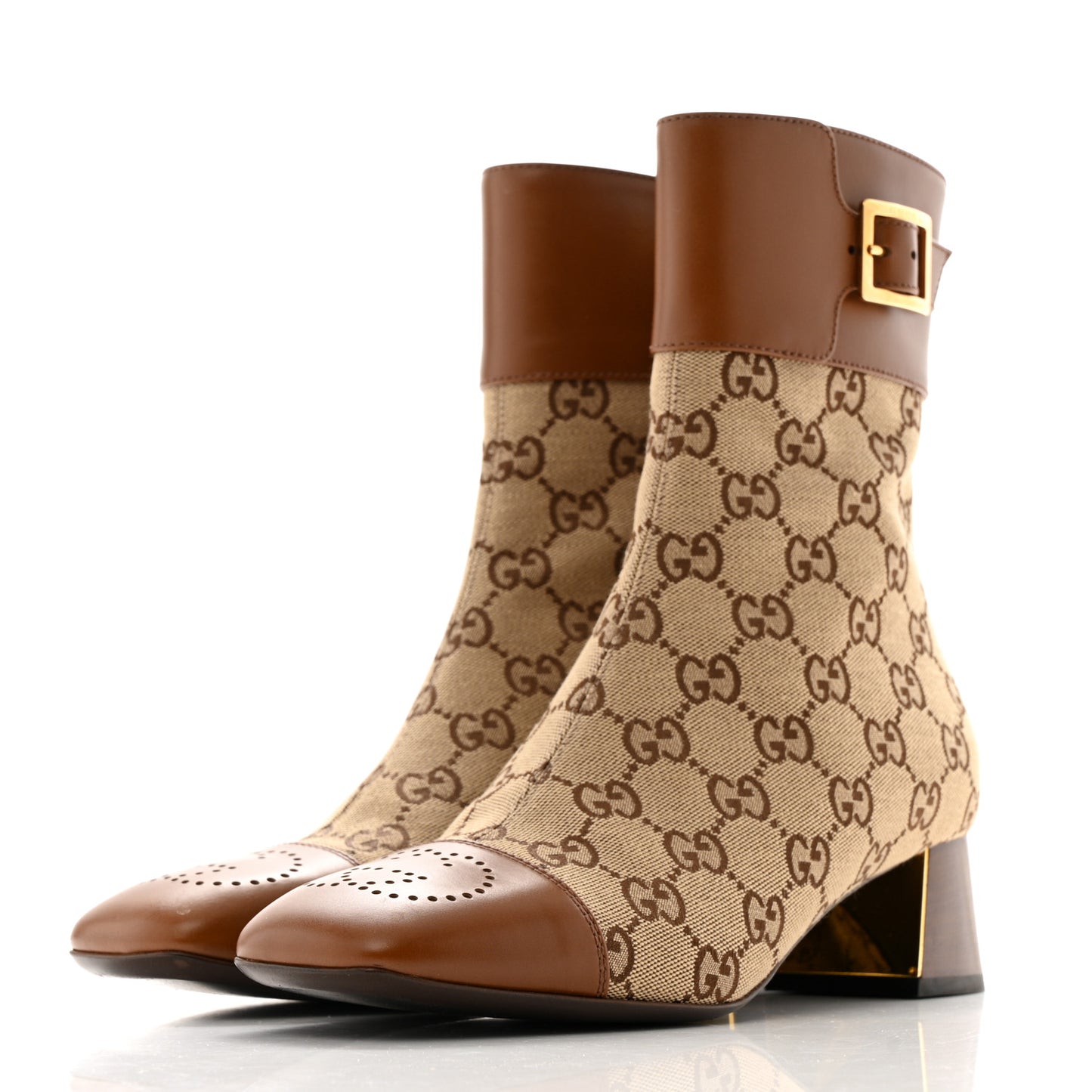 Monogram Cordovan Lux GG Ankle Boots 38.5 Beige Cuir