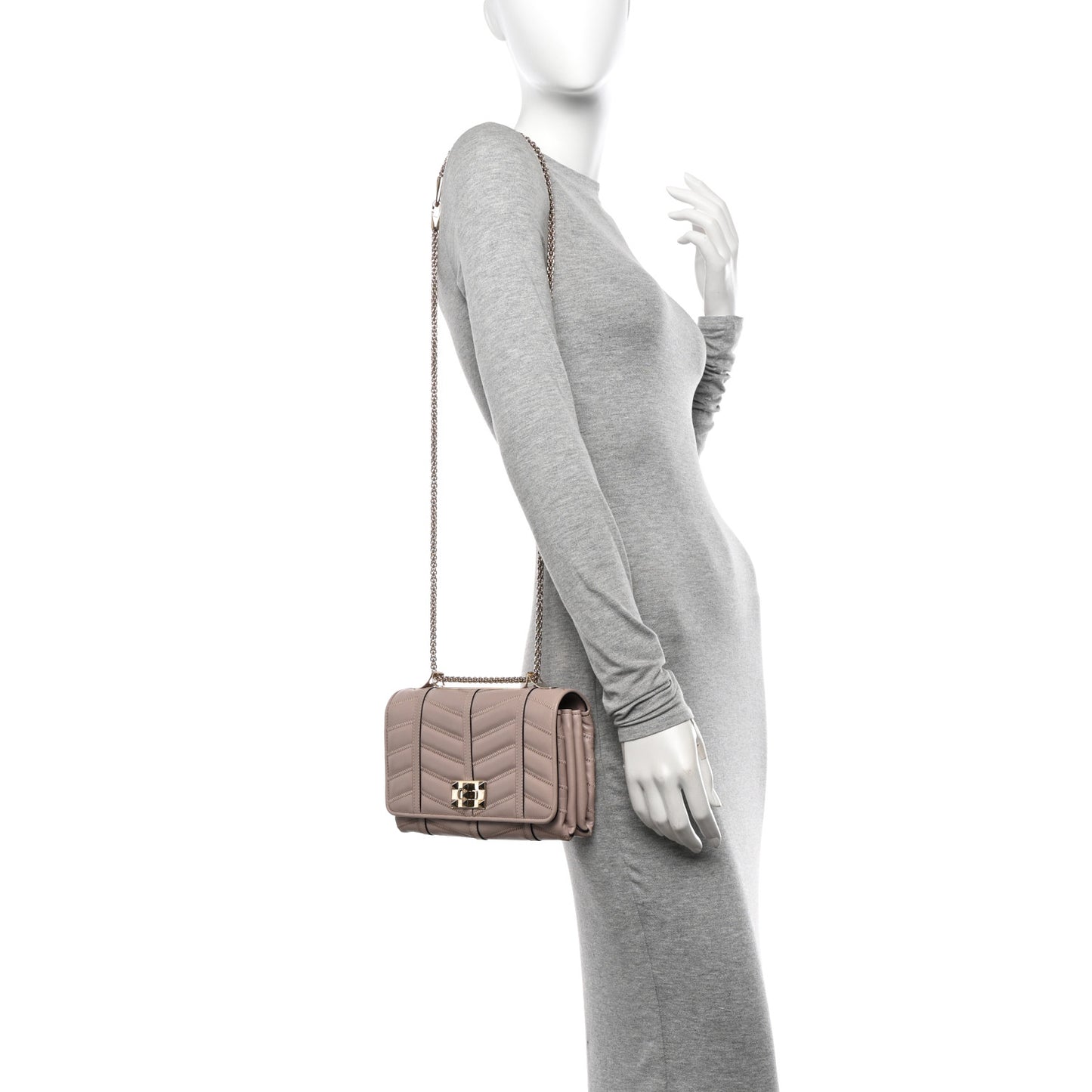 Lambskin Chevron Quilted Rockstud Shoulder Bag Poudre