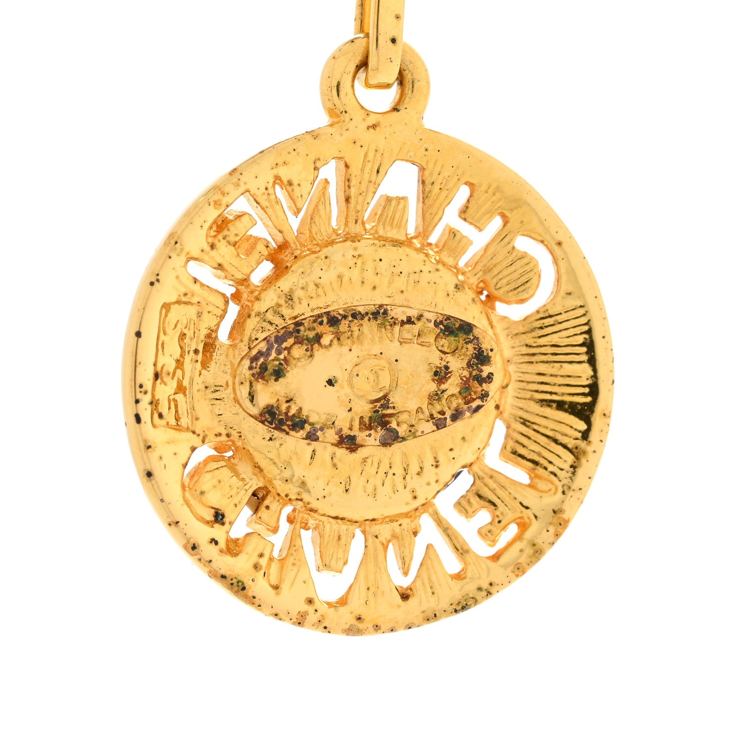 Chanel Metal Gripoix Poured Glass Pendant Necklace Gold Blue 7 of 8
