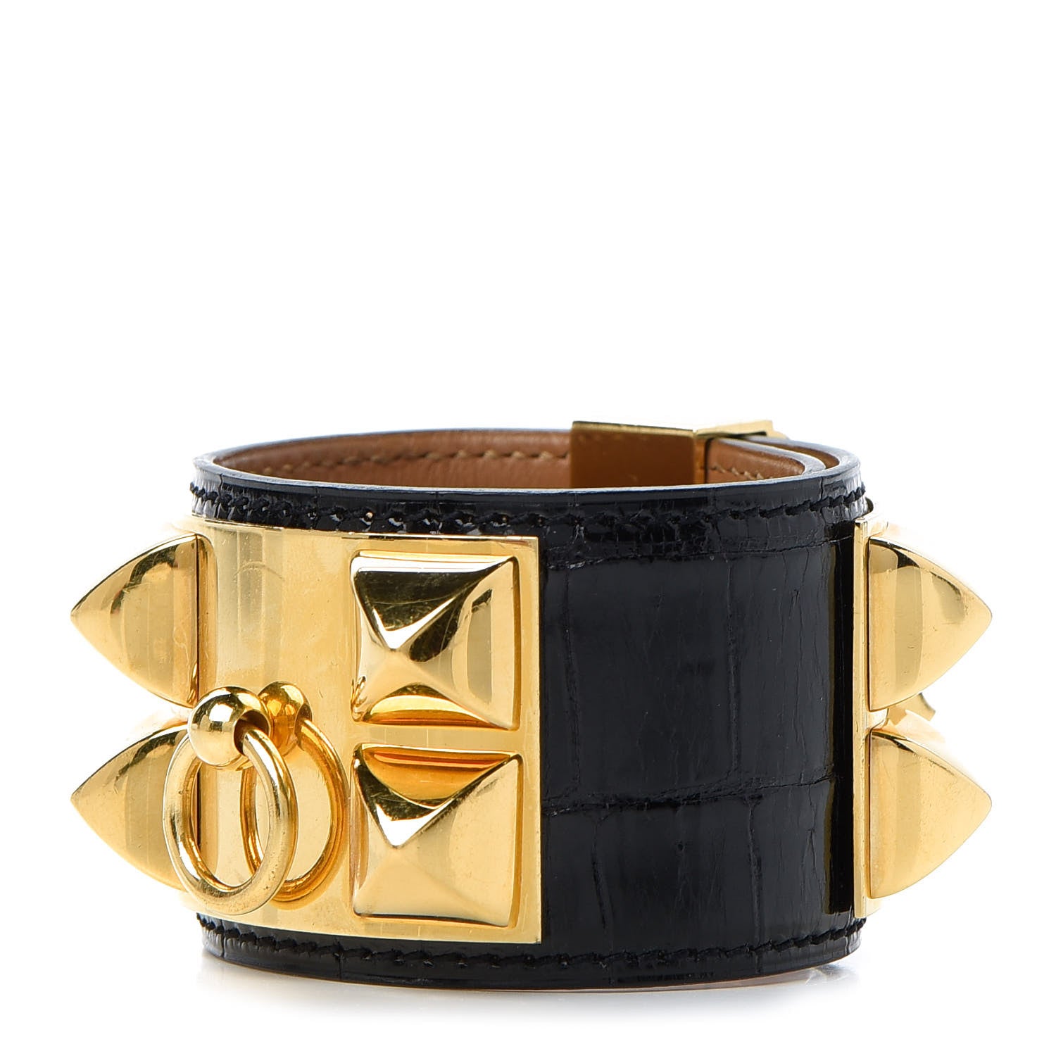 Hermes Shiny Niloticus Crocodile Collier de Chien CDC Bracelet S Black 1 of 5