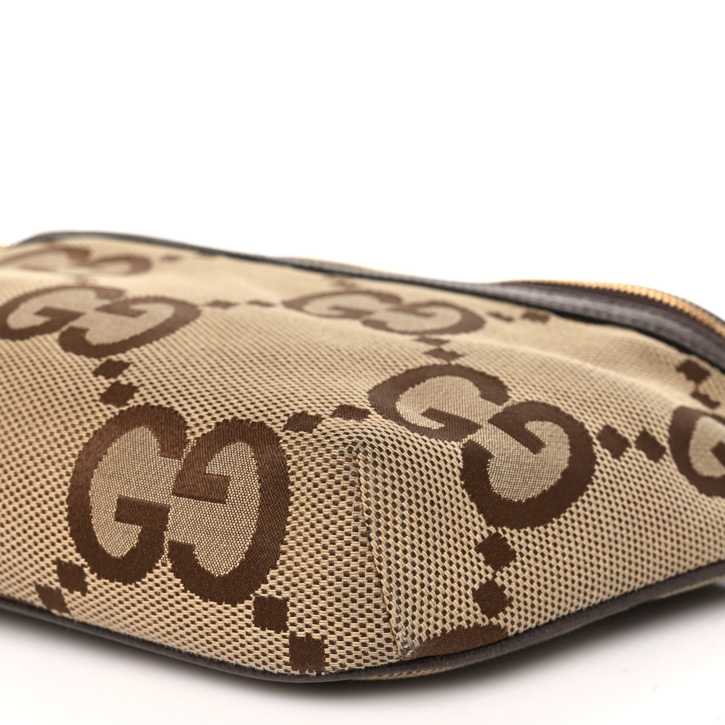 Monogram Jumbo GG Textured Dollar Calfskin Web Belt Bag Camel Ebony New Acero