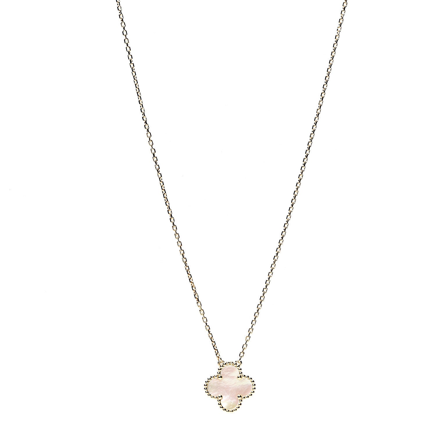 Van Cleef & Arpels 18K Yellow Gold Mother of Pearl Vintage Alhambra Pendant Necklace 1 of 5