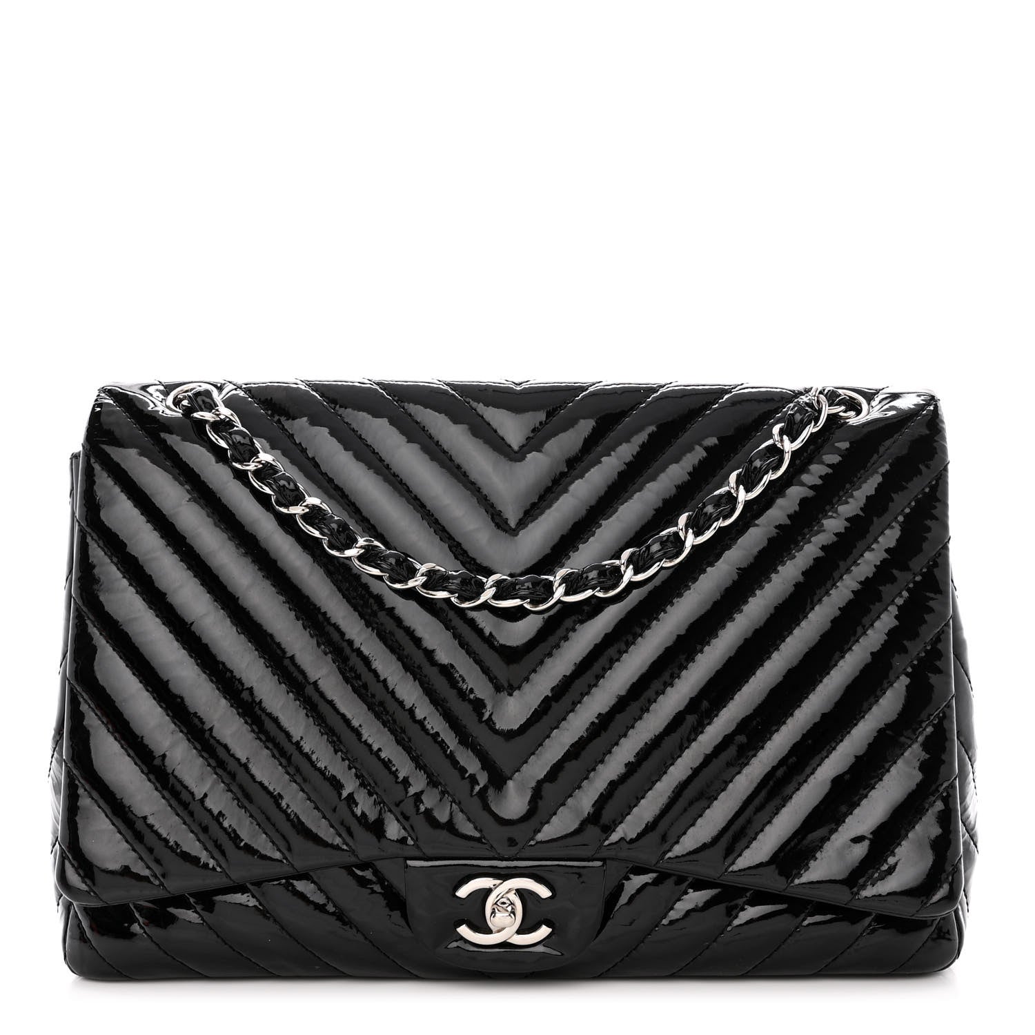 Chanel Patent Chevron Quilted Maxi Single Flap Black 1 of 13