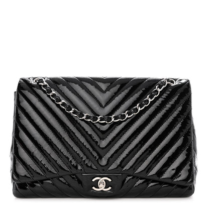 Chanel Patent Chevron Quilted Maxi Single Flap Black 1 of 13