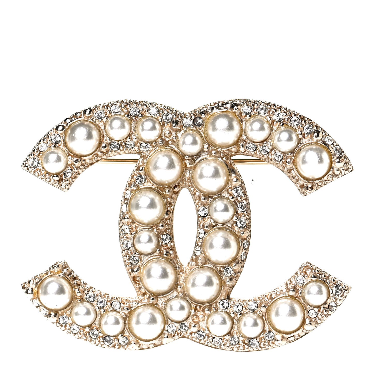 Pearl Crystal CC Brooch Gold