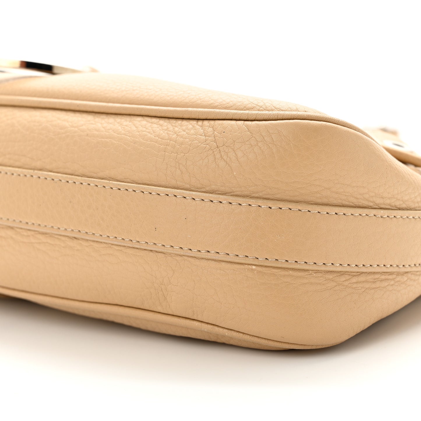 Calfskin Logo Charm Shoulder Bag Beige