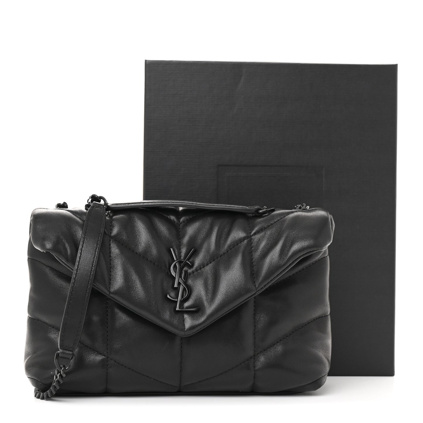 Lambskin Quilted Toy Loulou Puffer Monogram Monochrome Chain Satchel Black