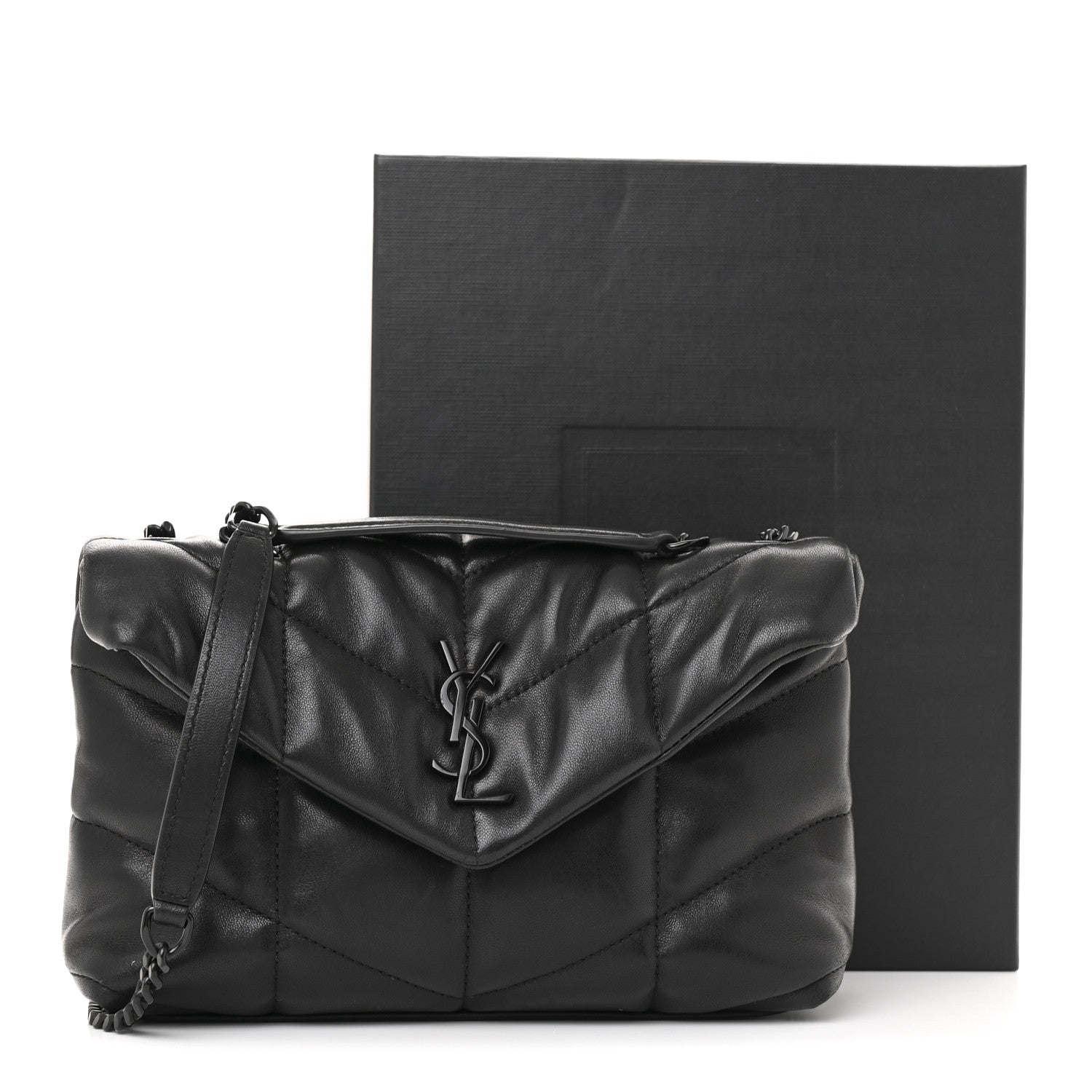 Saint Laurent Lambskin Quilted Toy Loulou Puffer Monogram Monochrome Chain Satchel Black 11 of 11