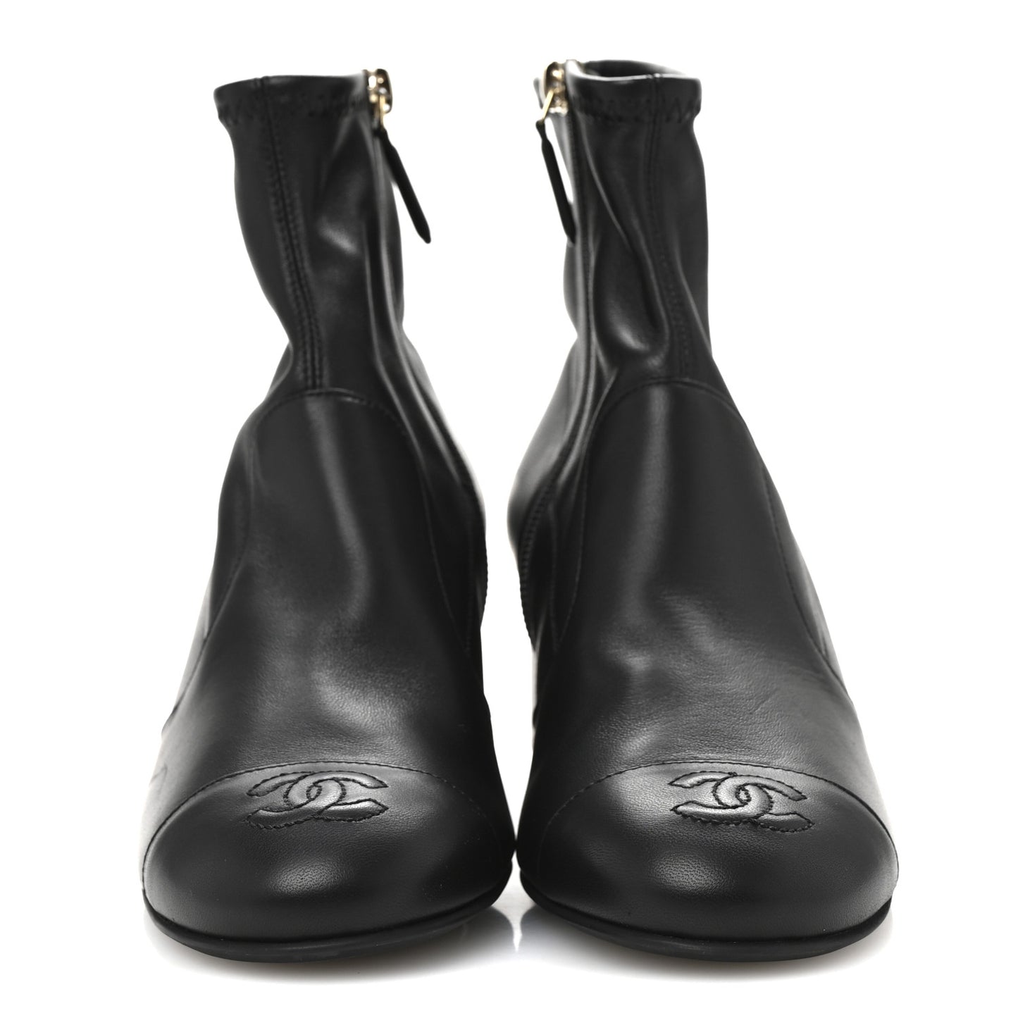 Stretch Lambskin Cap Toe CC Uniform Short Boots 37.5 Black