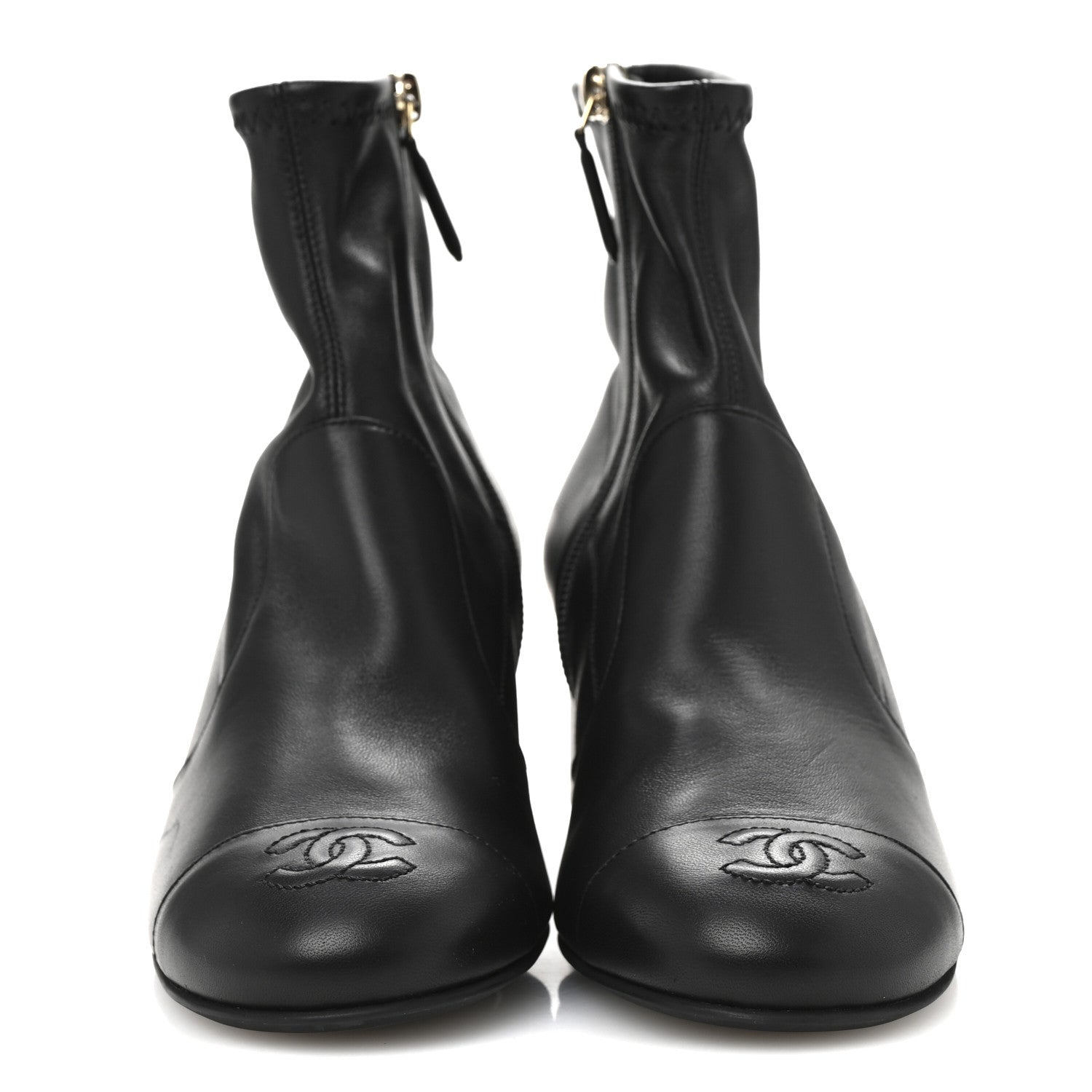 Chanel Stretch Lambskin Cap Toe CC Uniform Short Boots 37.5 Black 3 of 9