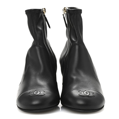 Chanel Stretch Lambskin Cap Toe CC Uniform Short Boots 37.5 Black 3 of 9