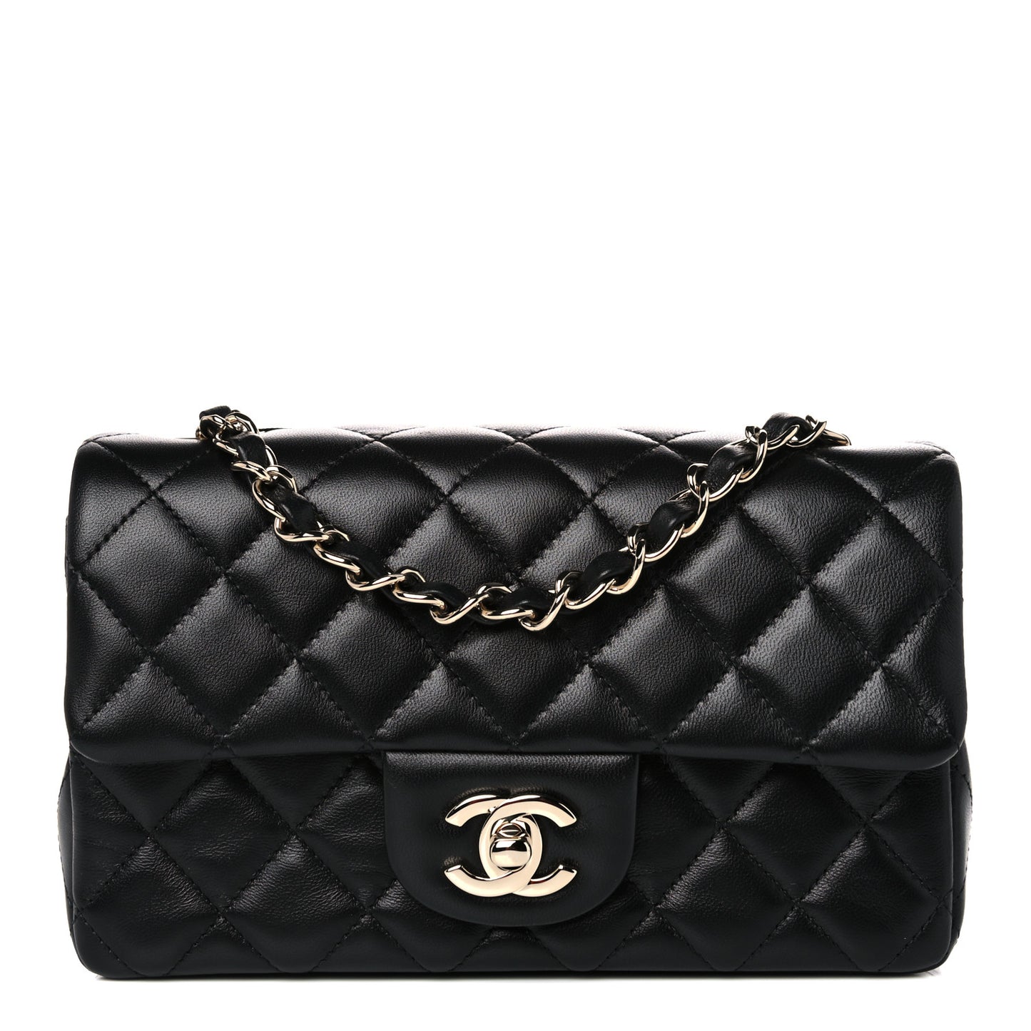 Lambskin Quilted Mini Rectangular Flap Black