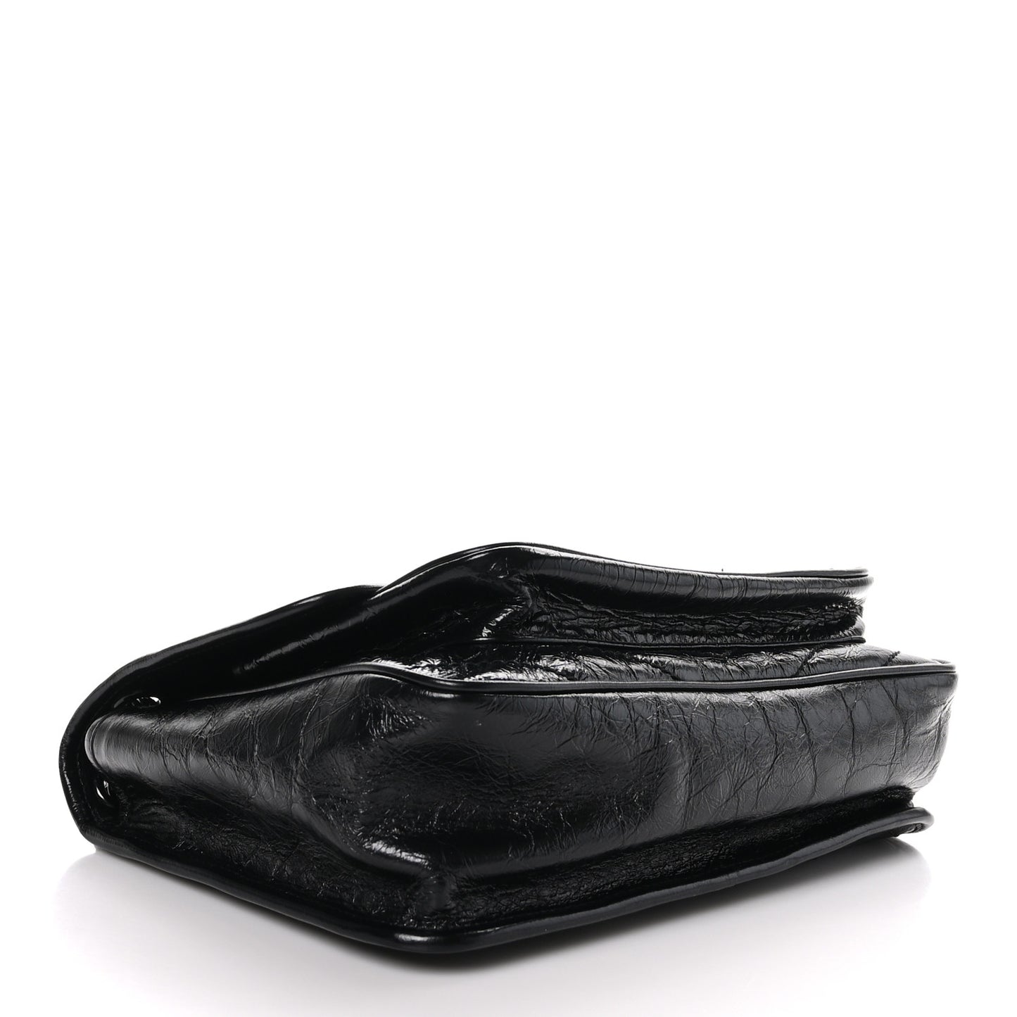 Crinkled Calfskin Matelasse Monogram Medium Niki Chain Satchel Black