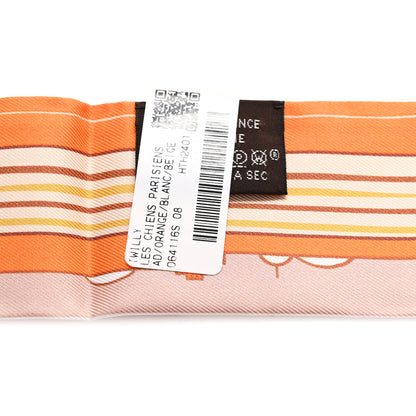 Hermes Silk Les Chiens Parisiens Twilly Orange White Beige 4 of 4