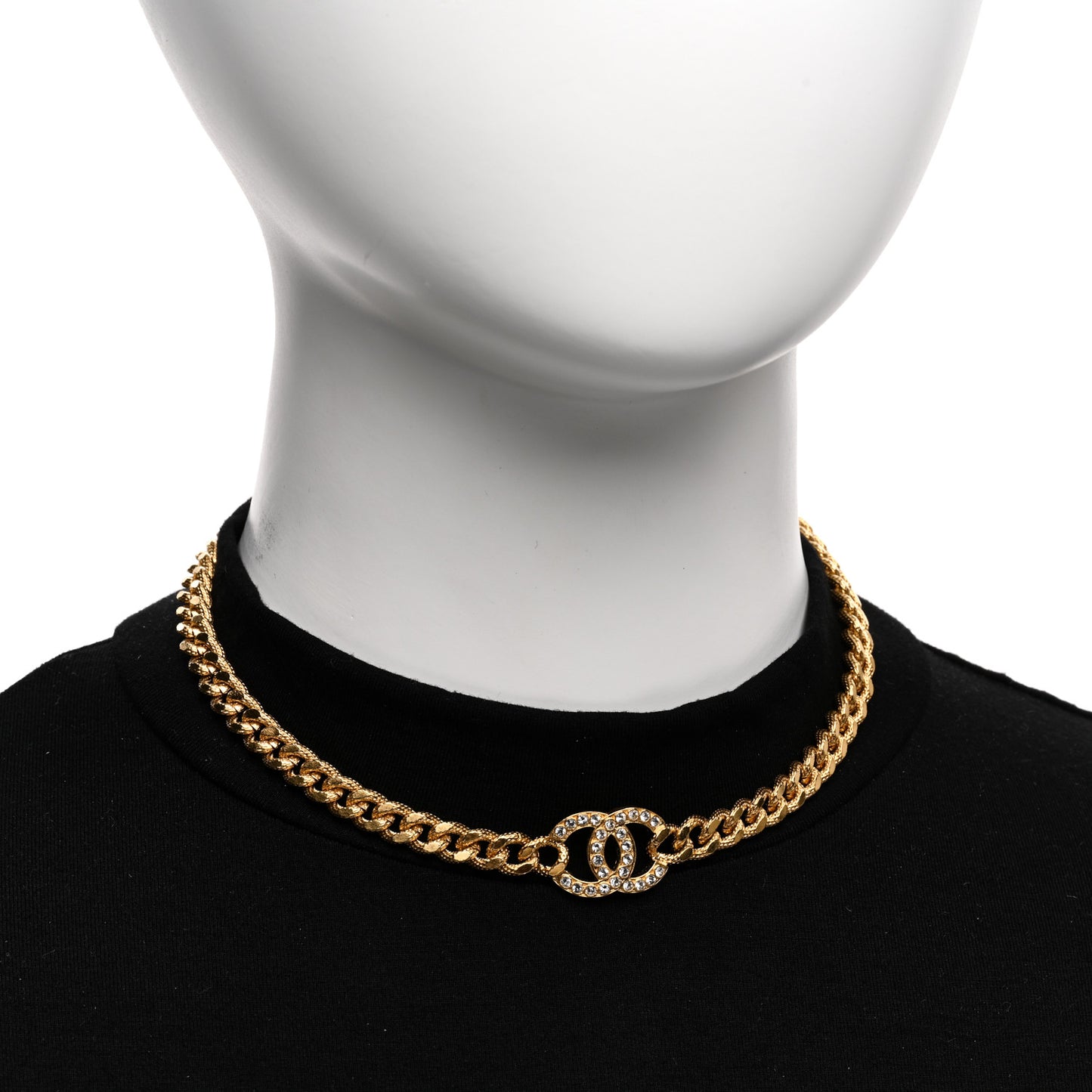 Crystal Chain Link CC Choker Necklace Gold