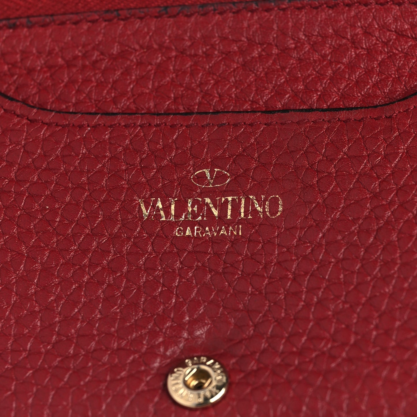 Grained Calfskin Rockstud Wallet Red