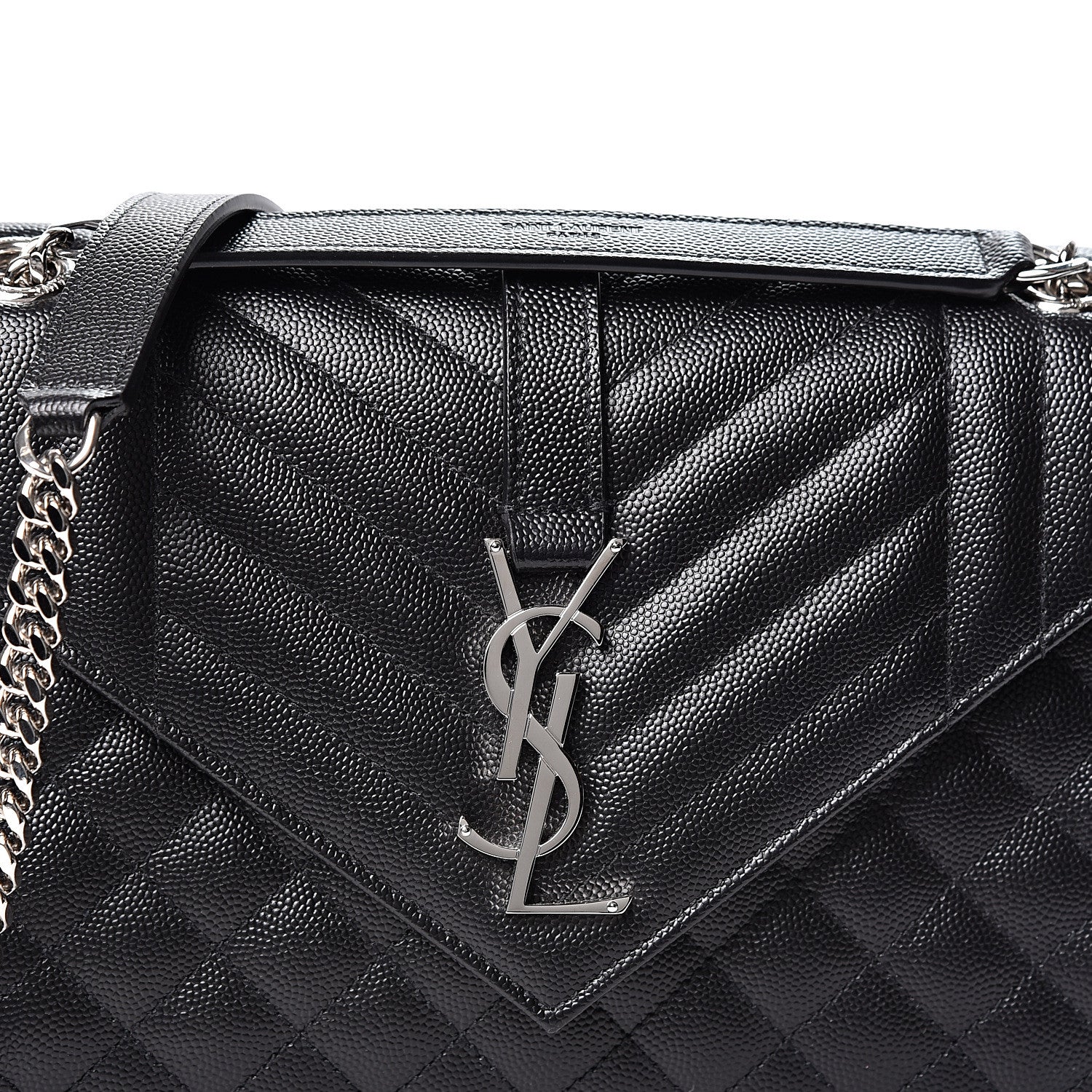 Saint Laurent Grain De Poudre Textured Mixed Matelasse Triquilt Medium Monogram Satchel Black 7 of 9