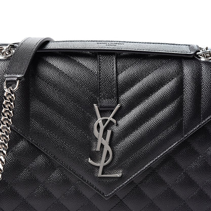Saint Laurent Grain De Poudre Textured Mixed Matelasse Triquilt Medium Monogram Satchel Black 7 of 9