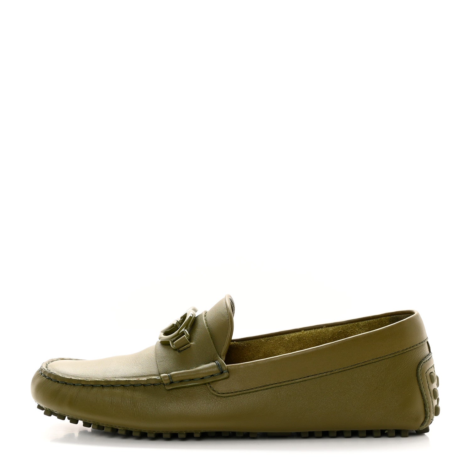 Gucci Soft Clove Calfskin Monochrome Mens Interlocking G Driver Loafers 7 Juniper Green 1 of 16