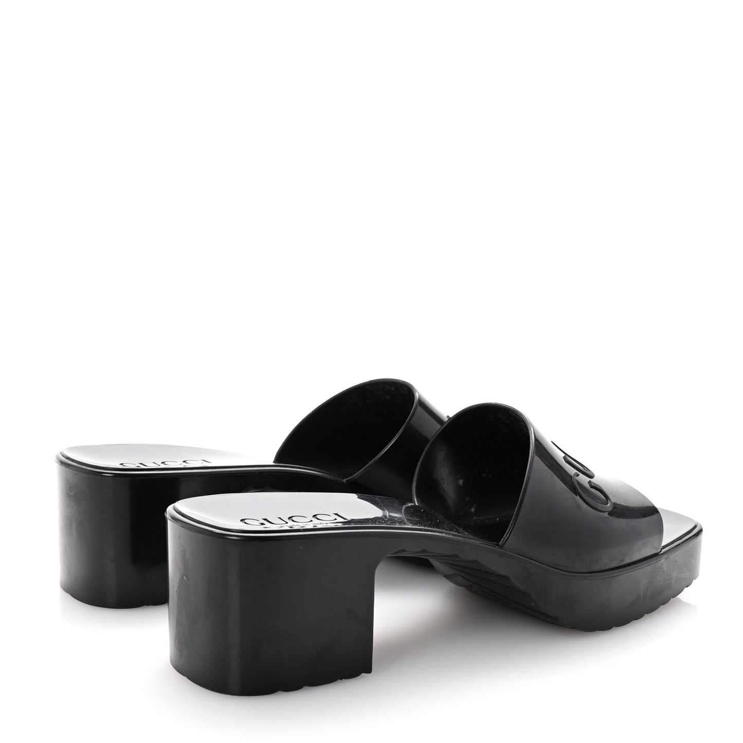 Rubber Gucci Logo Womens Platform 20/60mm Slide Sandals 39 Black