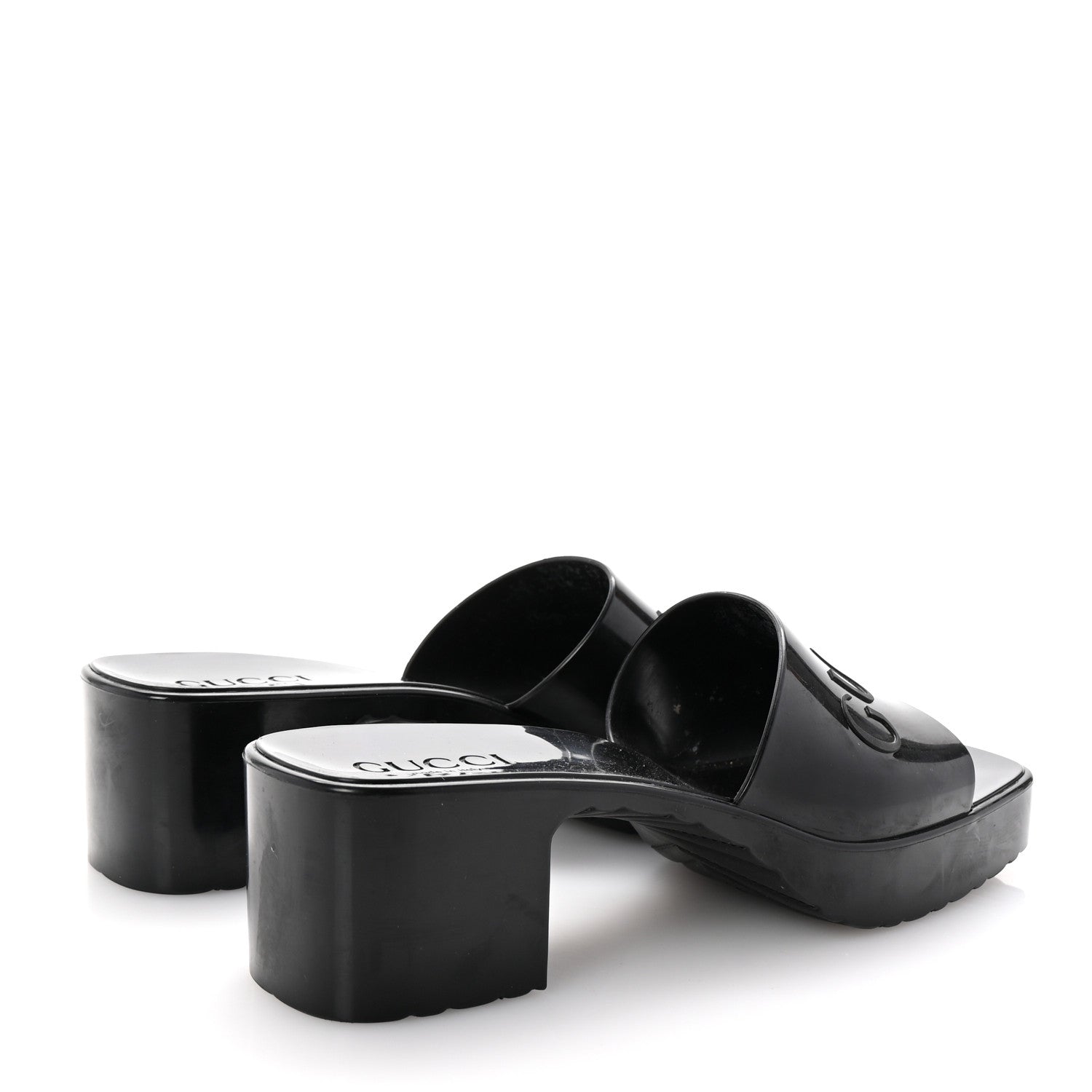Gucci Rubber Gucci Logo Womens Platform 20/60mm Slide Sandals 39 Black 5 of 8