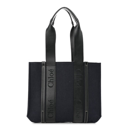 Chloe Calfskin Linen Medium Woody Tote Deep Denim 1 of 10
