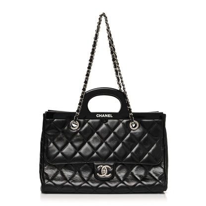 Chanel Glazed Calfskin Quilted Small CC Delivery Tote Black 1 of 12