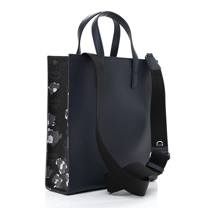 MCM Grained Calfskin Camouflage Small Aren Tote Navy 3 of 9