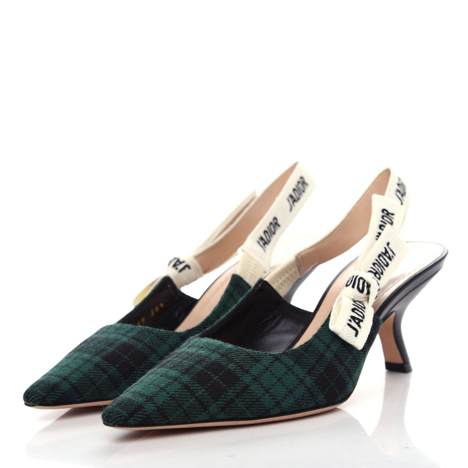 Christian Dior Canvas Ribbon Plaid J'Adoir Slingback 65mm Pumps 36.5 Green Black 3 of 10