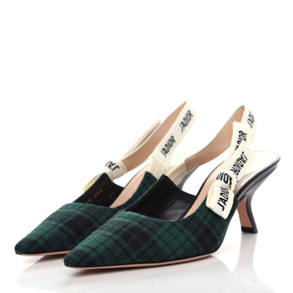 Christian Dior Canvas Ribbon Plaid J'Adoir Slingback 65mm Pumps 36.5 Green Black 3 of 10