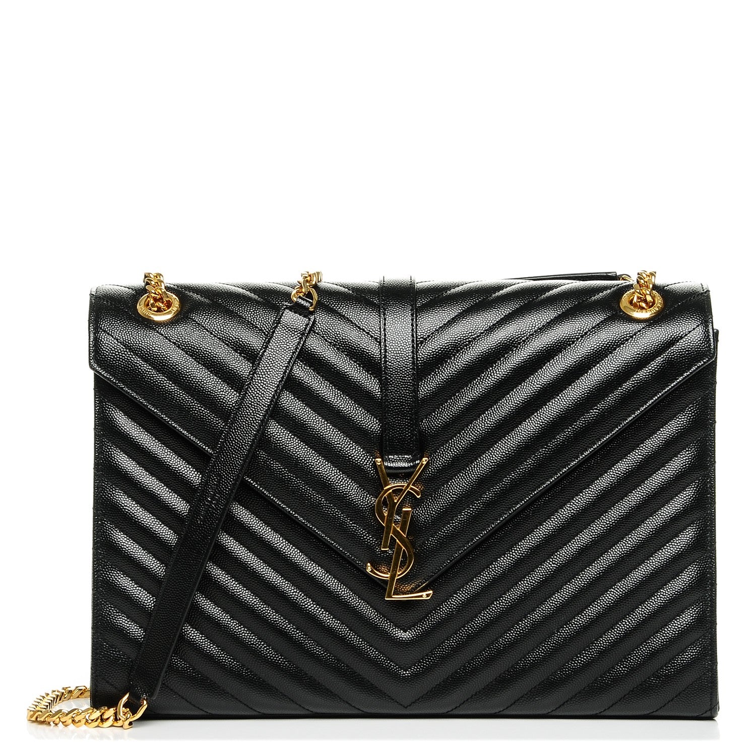 Saint Laurent Grain De Poudre Matelasse Chevron Large Monogram Satchel Black 1 of 6