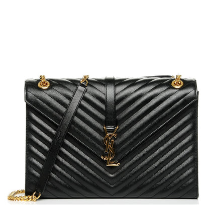 Saint Laurent Grain De Poudre Matelasse Chevron Large Monogram Satchel Black 1 of 6