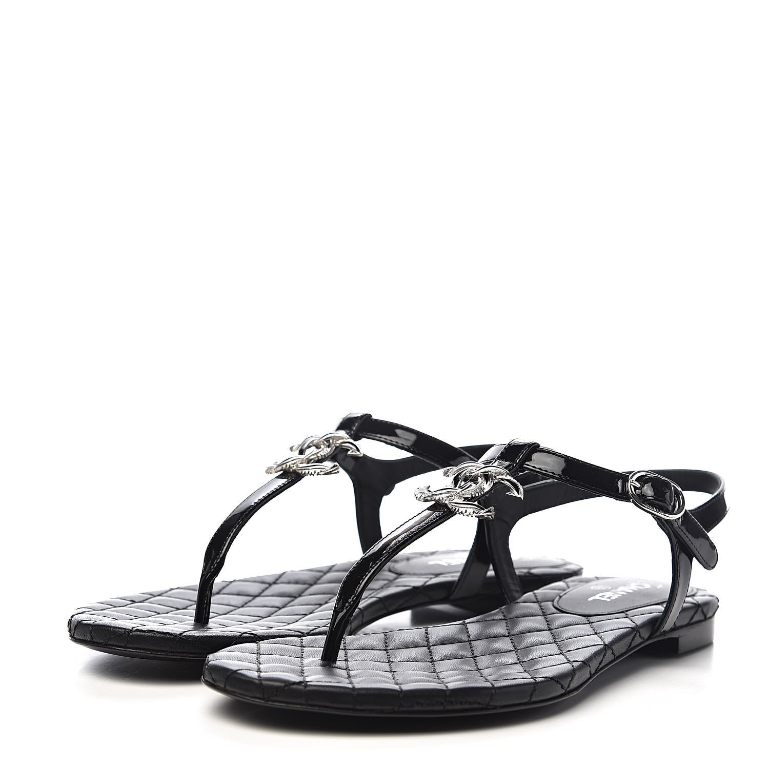 Chanel Patent Calfskin CC Chain Thong Sandals 35 Black 3 of 10