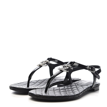 Chanel Patent Calfskin CC Chain Thong Sandals 35 Black 3 of 10