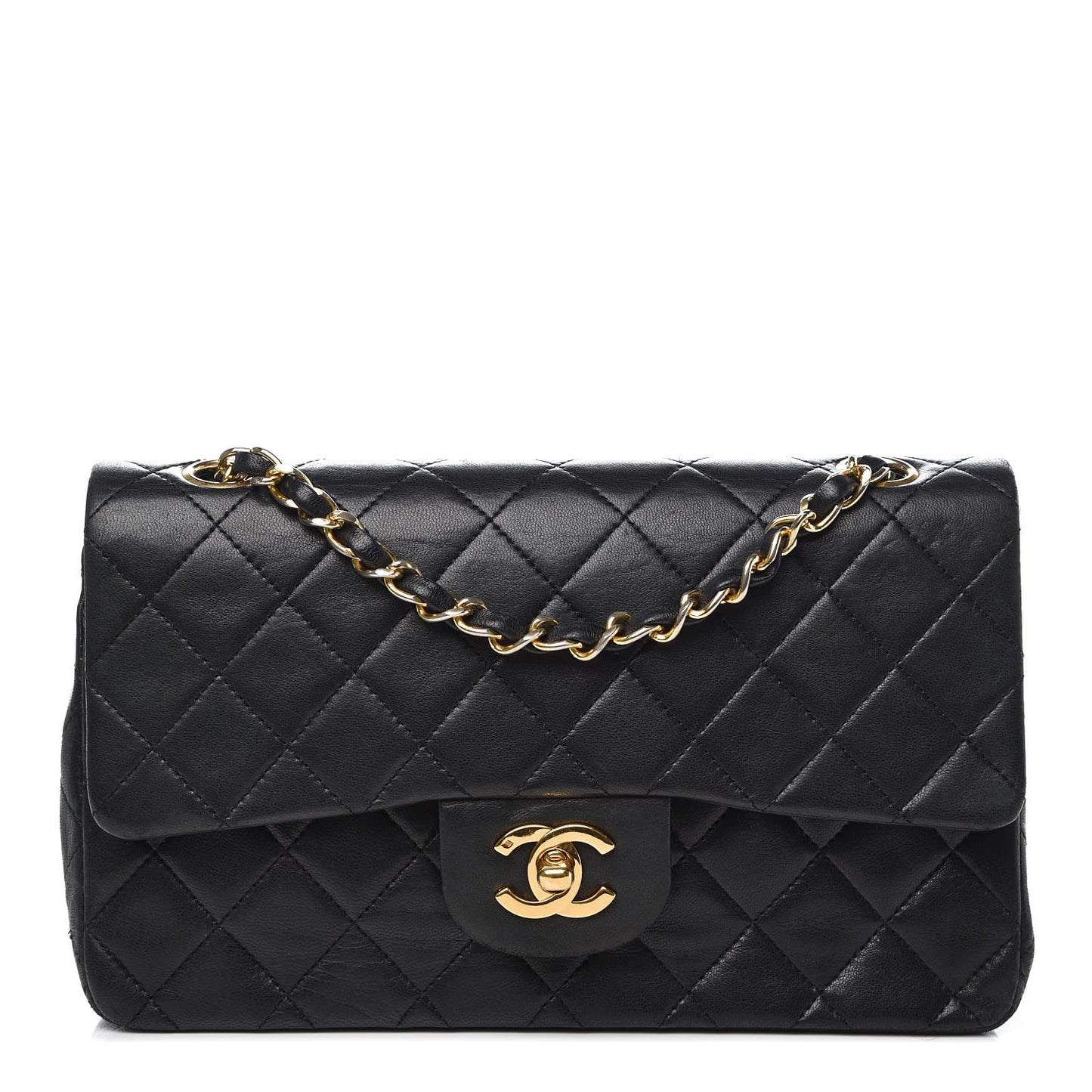 Lambskin Quilted Small Double Flap Black