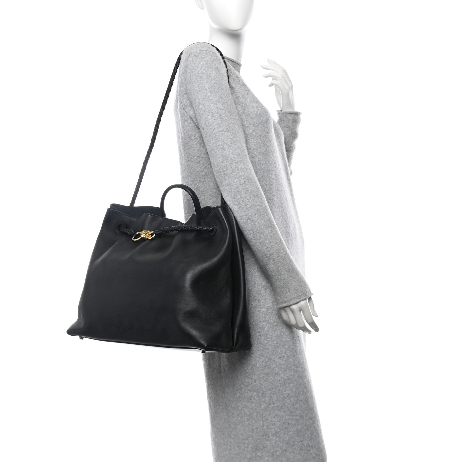Bottega Veneta Silky Calfskin Large Andiamo Shoulder Bag Black 2 of 9