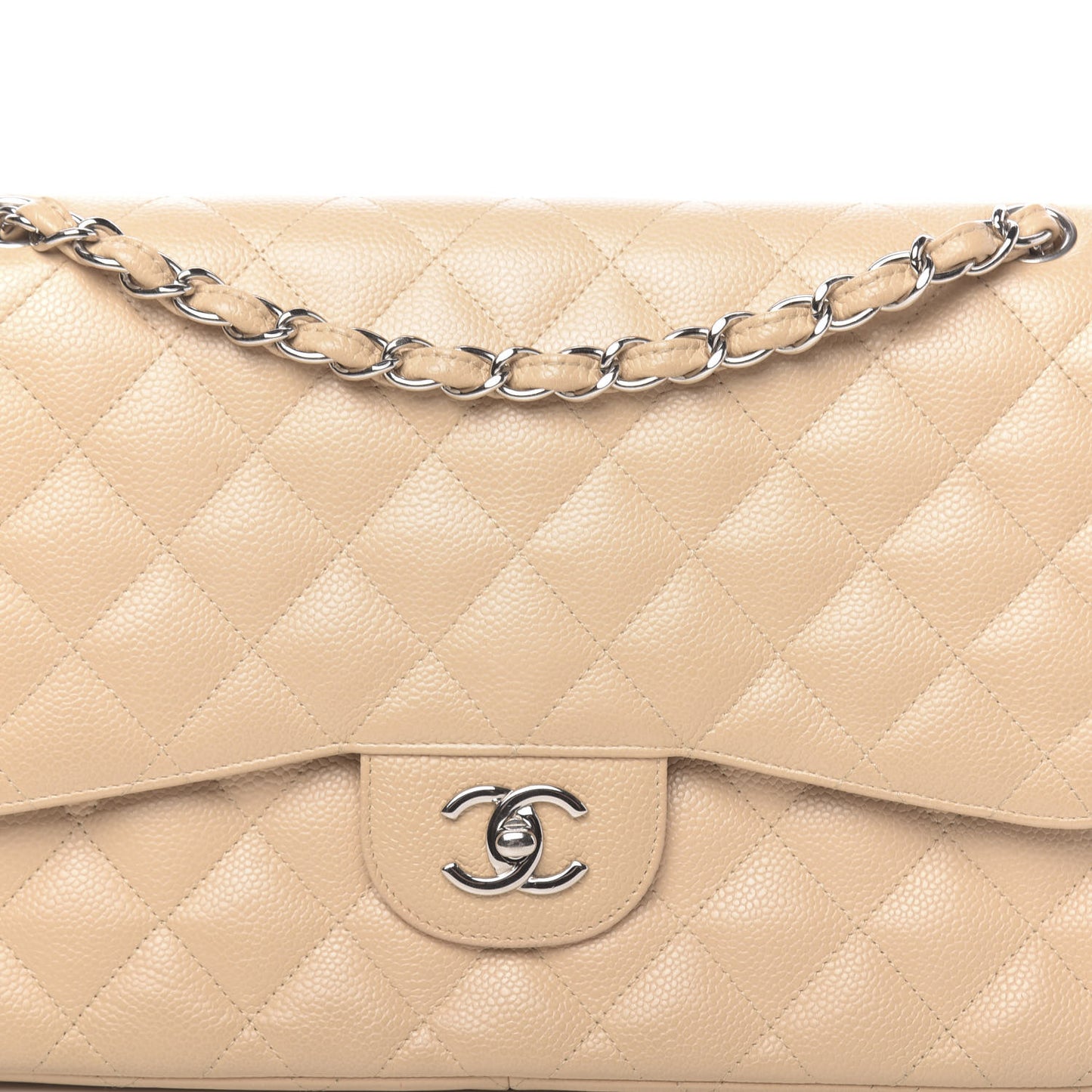 Caviar Quilted Jumbo Double Flap Beige