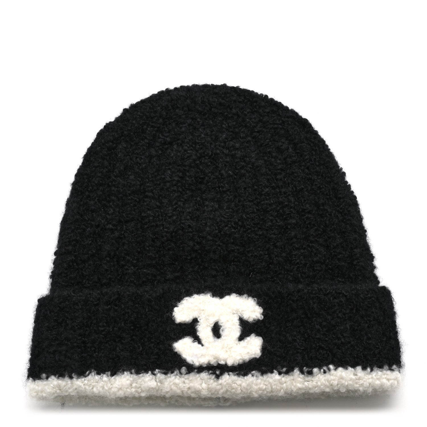 Chanel Cashmere Silk CC Beanie Hat Black White 1 of 6