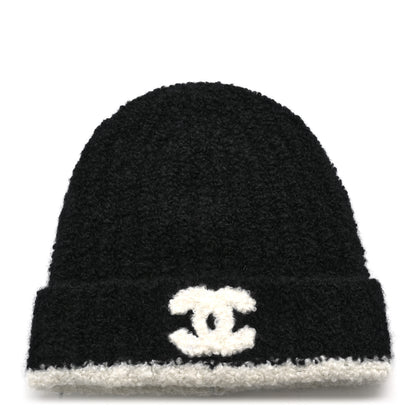Chanel Cashmere Silk CC Beanie Hat Black White 1 of 6
