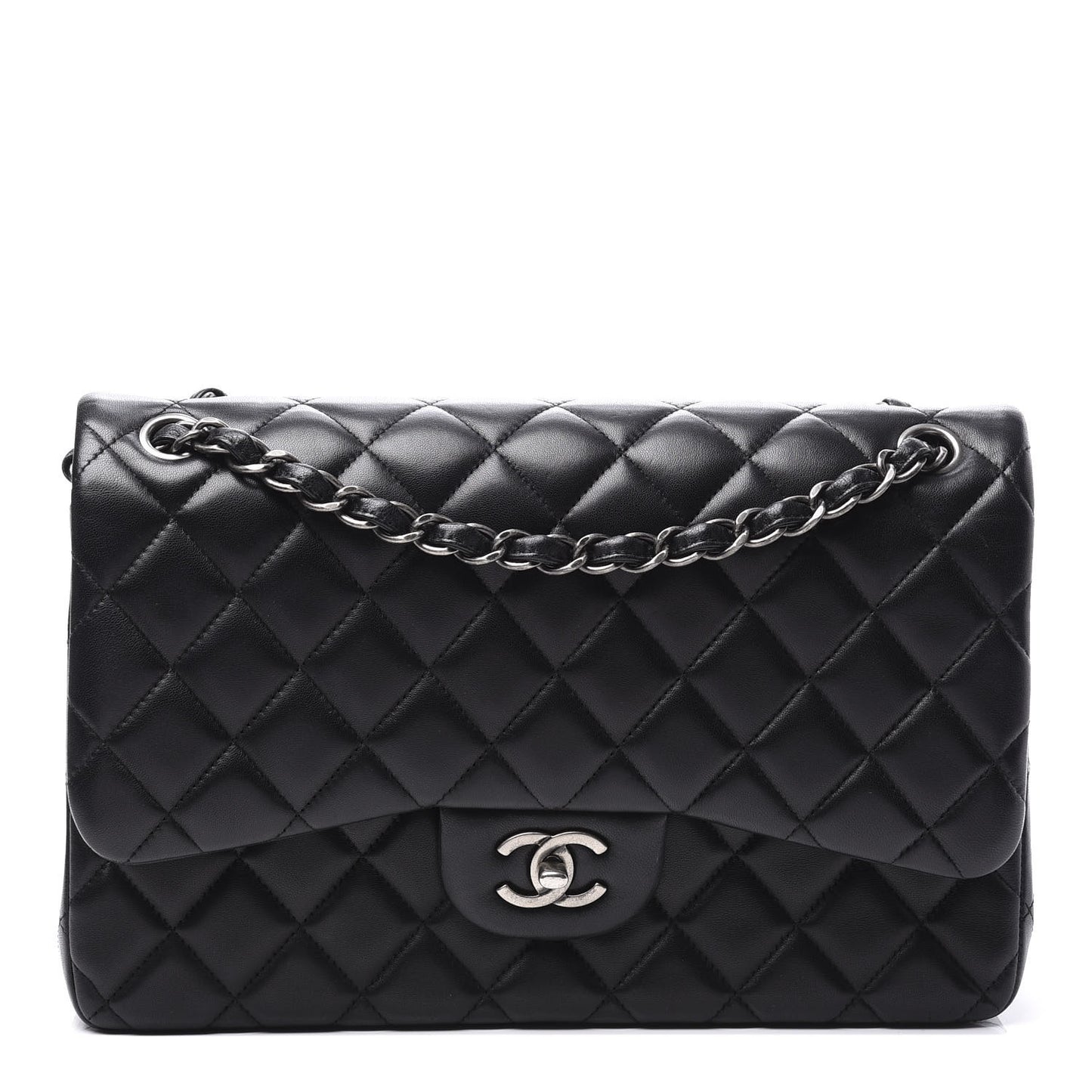 Lambskin Quilted Jumbo Double Flap Black