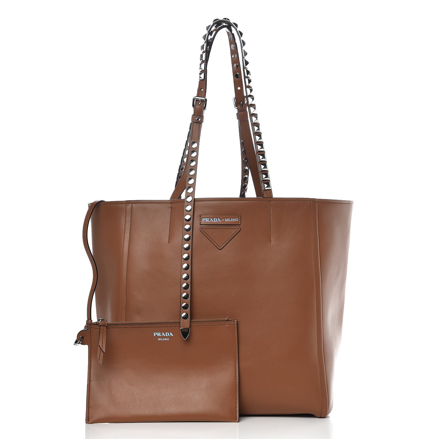 Prada Calfskin Studded Tote Dark Brown 3 of 10