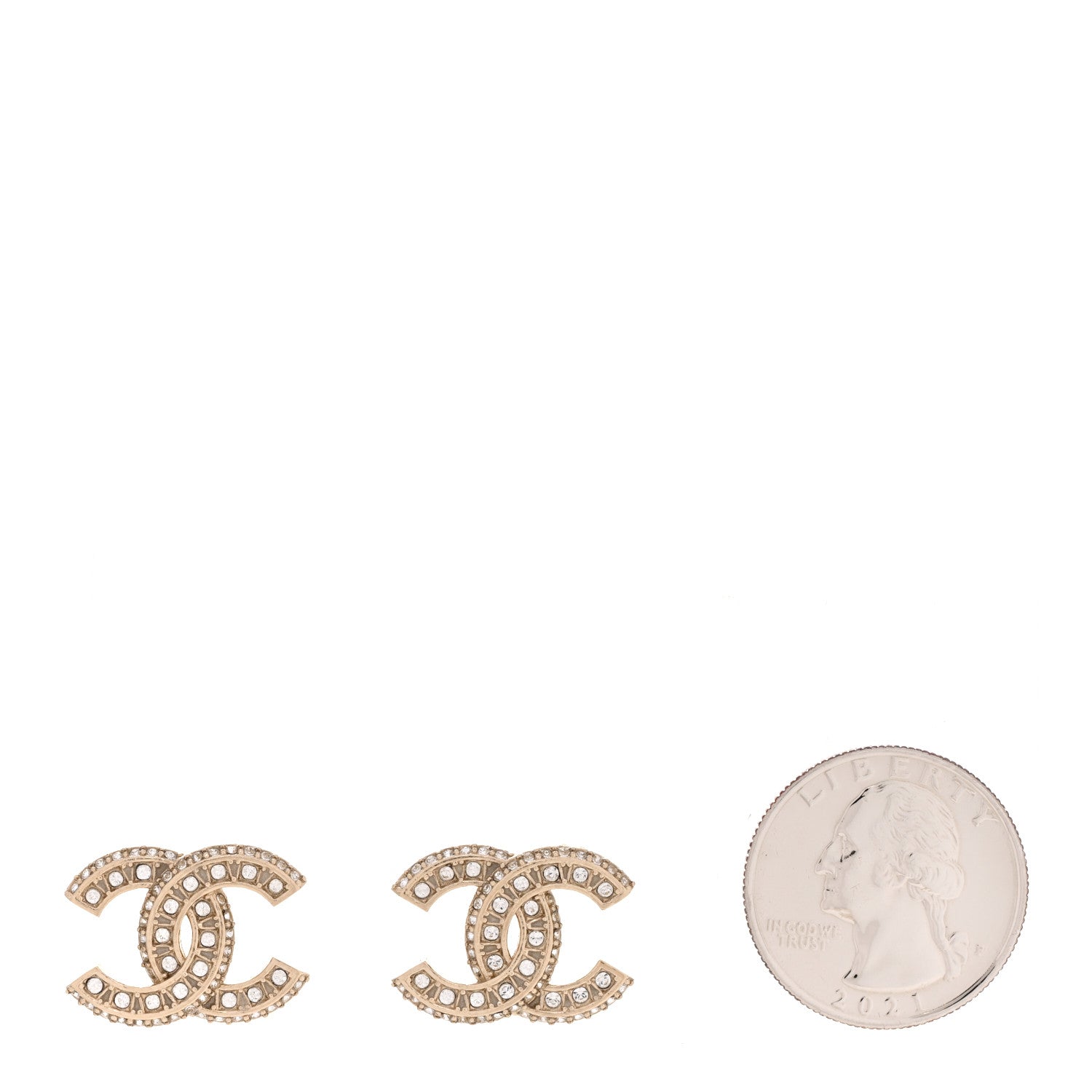 Chanel Crystal Timeless CC Earrings Light Gold 2 of 5